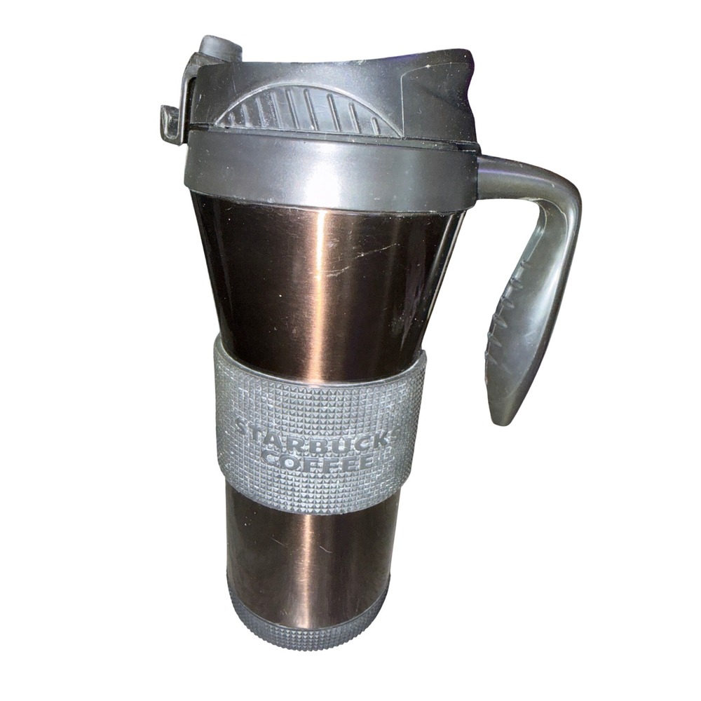 Starbucks 2009 Metallic Brown Travel Mug 16oz Stainless Steel Tumbler Handle